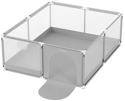 TULANO Cozy 25 | XXL Laufstall mit Boden | 150x180 cm | Reißverschluss-Eingang | Netzwände | Antirutsch-Füße | Zubehör-Tasche | Metallrahmen | 6-36 Monate | CE & EN 12227:2010