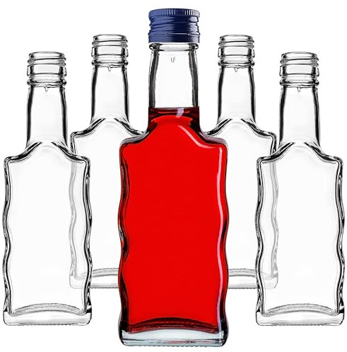 KADAX Glasflaschen 200ml, 10 Stück, leere Flaschen mit Schraubverschluss, kleine Likörflaschen zum Befüllen, Weinflaschen aus Glas, Schnapsflaschen (Blau)