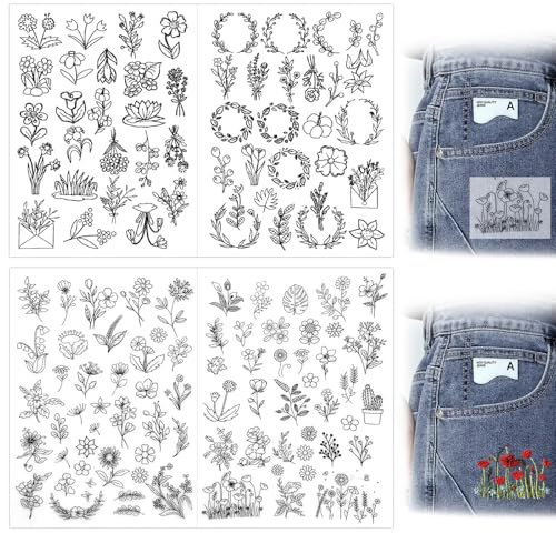 ZHTLTHZ 122 Natürliche Pflanzen Stickvorlagen WasserlöSlich, Stickfolie WasserlöSliches Selbstklebend Embroidery Stickkarten Stickstoff Zum Sticken Vorlagen Stickvlies Klebend Kreuzstich FüR AnfäNger