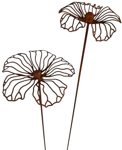 Bornhöft Gartenstecker Hibiskus, Edelrost Rostoptik Metall, 2er-Set, Gartendekoration, Blumenmotiv