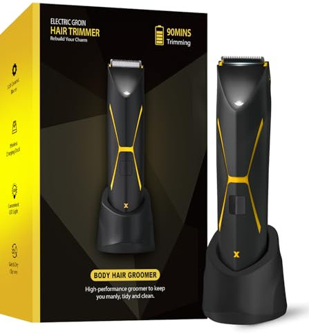 Electric Body Hair Trimmer for Men - Manscape Pubic Hair Groomer Waterproof Ball Shaver Type-C Rechargeable Cordless Replaceable Ceramic Blade Clipper Wet/Dry Male Professional Grooming Smooth