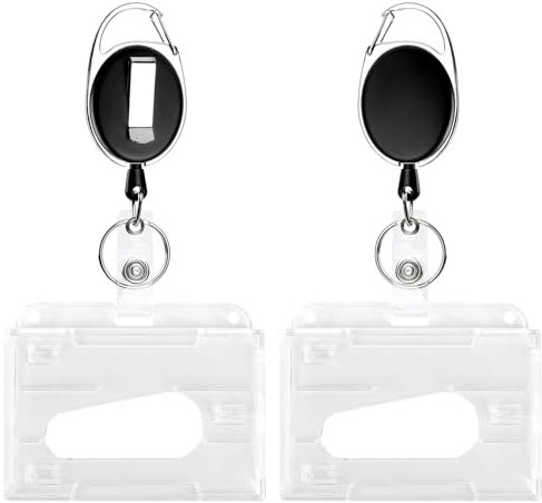 SULOLI 2pcs Porte Badge Porte-Clés Extensibles Porte Badge Enrouleur pour Protege Carte d'Identité et Carte d'Étudiant etc.