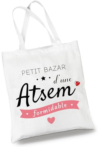 BOYATONG Cadeau Atsem, Cadeau Maitresse D'école Sac Atsem Tote Bag | Tote Bag Cadeau de Fin d'année Noël Rentrée des Classes Merci Atsem Maternelle