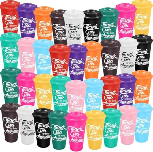 Malloom 36 Stück Kaffeebecher to go 470 ml – Wiederverwendbare Becher mit Deckel für Heiß & Kaltgetränke & Tee, ideal als Dankesgeschenk für Mitarbeiter sowie für Picknick und unterwegs – 12 Farben
