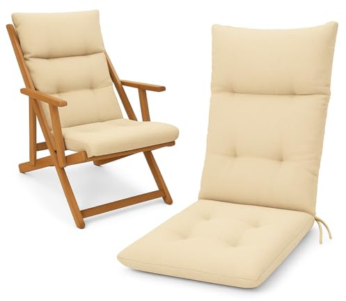 HAND Cuscino Ricambio per Poltrona Relax Harmony – Cuscino Sedia Sdraio 110x45x5 cm – Imbottito, con Elastico e Laccetti – Compatibile Sedie Legno Ferro PVC (Ecrù, 110x45)