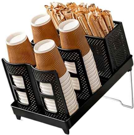 Kaffeebecherhalter 6 Fächer, Tassen und Deckelhalter, Organizer für Einwegbecher, Einweg Kaffeetassen Spender Organizer für Kaffeestation, Bar, Büro, Zuhause, Restaurant, Pausenraum