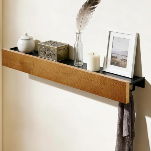 Garderobenleiste mit Ablage 40 cm, Wandgarderobe Holz mit 10 Klapphaken