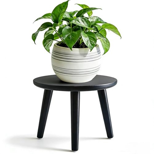 PEEXTBB Pflanzenständer aus Holz, 28 x 22 cm Rund Blumenständer, Belastung Blumenhocker mit 3 Füßen, Balkon Deko Bench, für Haus Garten Innen Außen Dekoration, Schwarz