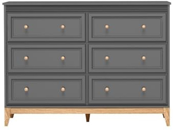Masseno Kommode SUOLO 135,5 cm Sideboard mit 6 Schubladen und Türen für Wohnzimmer Schlafzimmer Modern 135,5x40,5x100 cm Grau
