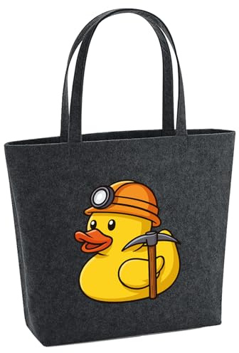 Huuraa Filzshopper Quietscheente Bergbau Gummiente Glück auf 22 Liter Charcoal Melange Filztasche Geschenkidee