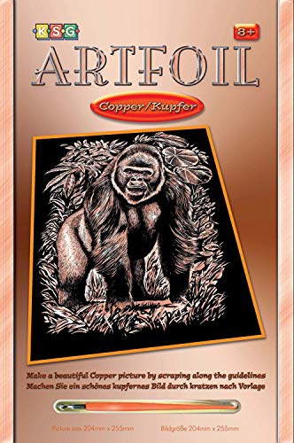 Mammut Spiel & Geschenk 0611 Copper, Approx. 10 x 8 Artfoil, Animal Motif, Gorilla, Complete Picture, Knife and Instructions, Scraper, Shiny, Scratch Set for Children from 8 Years, Mittel