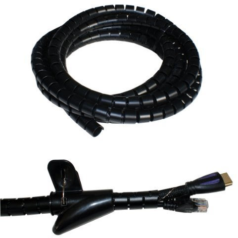 2.5m - 20mm Black Cable Tidy Protection Kit & Tool - Organized Wire/Lead Binding Wrap Cover Hide Management Desk TV - Loops