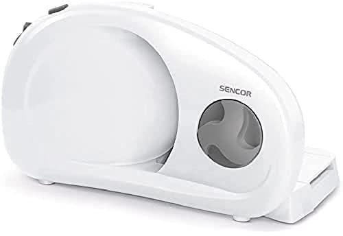 Sencor Affettatrice Elettrica Professionale - Potente e Compatta, Lama in Acciaio Inox 170mm, Spessore Regolabile 0-15mm, Ideale per Prosciutto, Salumi, Pane, Formaggio, 100W - SFS 1000WH - Bianco