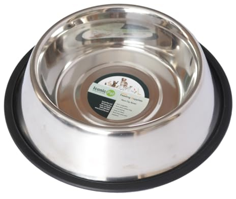 ICONIC PET 8 oz/ 1 Cup Stainless Steel Non Skid Pet Food/Water Bowl with Rubber Ring - Rust Free, Dog/Cat Feeding Bowl is Dishwasher Safe, Noise Free, Non Skid & Stable Kitten/Puppy Dish