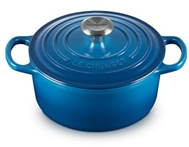Le Creuset, Cocotte Signature en Fonte Émaillée avec Couvercle, Ø 18 cm, Ronde, Compatible avec Toutes Sources de Chaleur (Induction Incluse), Capacité : 1.8 L, 2.572 kg, Bleu Marseille