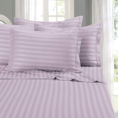 Elegant Comfort Best, Softest, Coziest 6-Piece Sheet Sets! - 1500 Premier Hotel Quality Luxurious Wrinkle Resistant 6-Piece Damask Stripe Bed Sheet Set, California King Lavender/Lilac