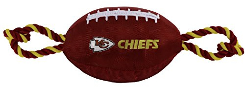 Pets First NFL Kansas City Chiefs Football Dog Toy, Tough Nylon Quality Materials with Strong Pull Ropes & Inner Squeaker in NFL Team Color