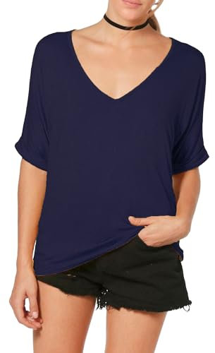 Re Tech UK - Loose Fit Plus Size V Neck T Shirts for Women UK - Great for Spring Summer - Ladies Baggy Oversized Tees 16-26 - V Neck Tops for Women - Black Navy Turquoise, (Navy Blue, 20-22 XXL)