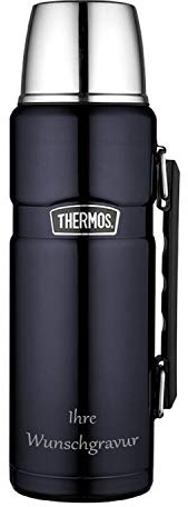 Thermos Isolierflasche 'King' – 1,2 L dunkelblau, mit Wunschgravur