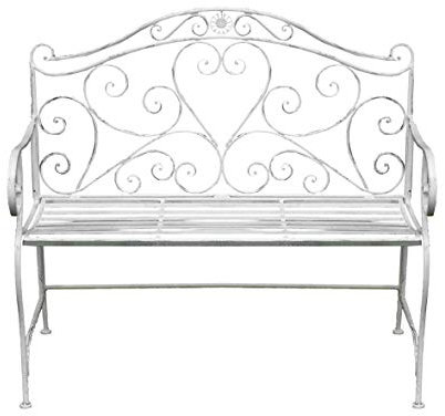 GlamHaus Metal Garden Bench Seat Patio Furniture Foldable Antique White Beautiful Shabby Chic Handmade Vintage (Metal Florence)