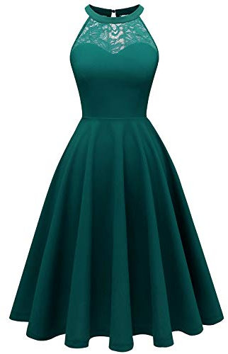Bbonlinedress BBONL INEDRESS Abendkleider elegant für Hochzeit festliches Kleid Neckholder Sommerkleider Cocktailkleid Turquoise XS