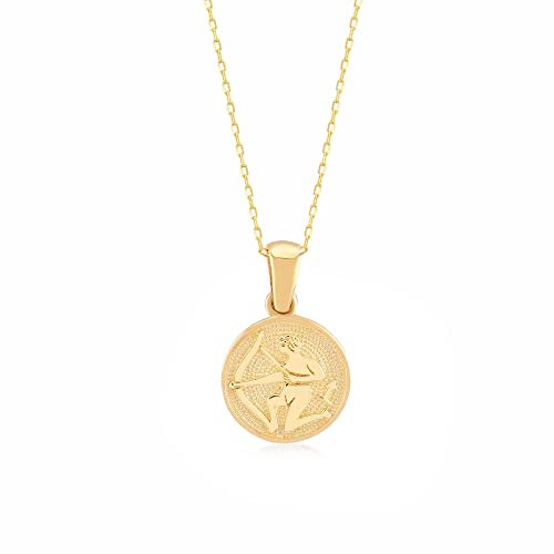Sternzeichen Halskette aus 14 Karat/585 Echtgold | Schmuck aus Gelbgold | Tierkreis Goldkette für Damen | Frauen Kette mit Schütze Sternzeichen Anhänger | Geburtstagsgeschenk, Länge 45 cm