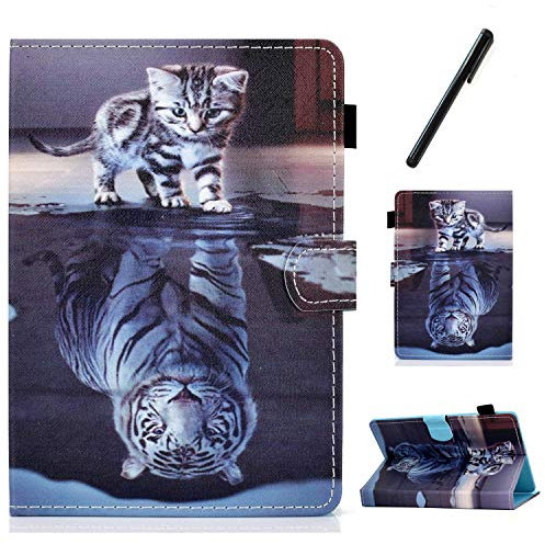 HereMore Housse Universelle Tablette 7 Pouces avec Stylet, Coque Pochette Étui de Protection pour Samsung Tab A6 7.0, Huawei T3 7, Lenovo Tab E7/M7,HAOQIN H7, Haehne 7, MatrixPad Z1 7, Chat&Tigre