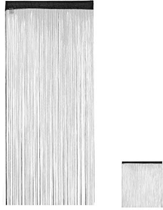 Relaxdays 1 x Fadenvorhang schwarz, kürzbar, Fadengardine, Tunneldurchzug, für Türen & Fenster, Fransenvorhang, 90x245, Black