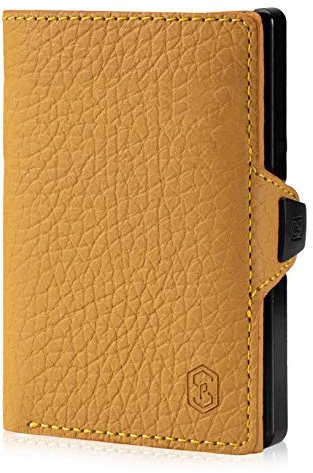 ZNAP Portefeuille Homme Cuir - Porte Cartes Homme en Aluminium avec étui Anti RFID, Protège Vos Cartes de Crédit, Grande Poche à Billet, Porte Monnaie Amovible, Jusqu'à 12 Cartes - Jaune Grain