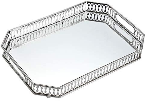 Sumnacon Vanity Cosmetic Makeup Mirror Tray Jewelry Trinket Tray for Dresser Bathroom Bedroom Countertop Organizer (silver)
