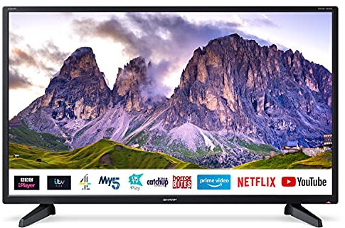 SHARP 1T-C32BC2KO1FB 32 Inch Smart TV, HD Ready LED Display with Harman/Kardon Speakers, Dolby Digital Audio Decoder, 3 x HDMI, 2 x USB, Freeview Play and Wireless Streaming - Black, Energy Class F