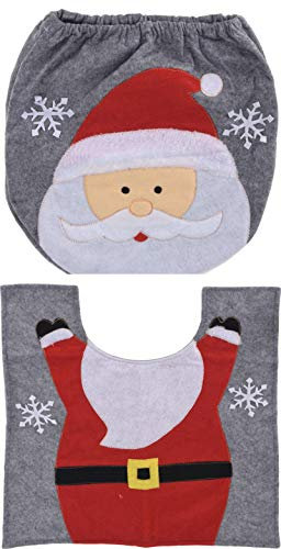 MIK funshopping 2-teiliges Set Toilettensitzbezug, Weihnachts-Design, lustige Weihnachtsdeko für WC, Sitzbezug & Teppich (Weihnachtsmann)