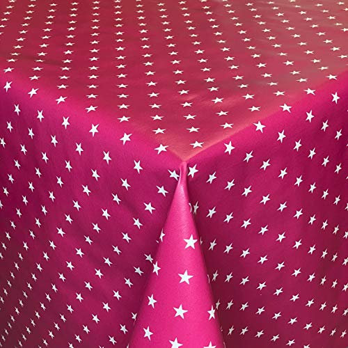 KEVKUS 01289-04 - Tovaglia cerata con stelle bianche su rosa natalizia, rettangolare, ovale (bordo senza bordo), 70 x 240 cm, rettangolare