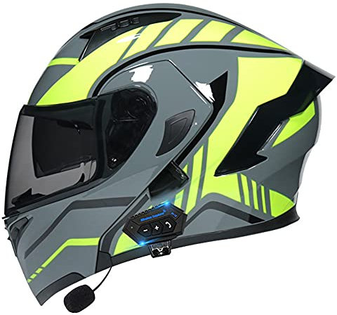 Klapphelm mit Bluetooth, Motorradhelm Integrierter Bluetooth-Helm ECE Genehmigt Motorrad Full Face Helm Rollerhelm Anti-Fog-Doppelspiegel Sturzhelm für Damen Herren 55~60cm