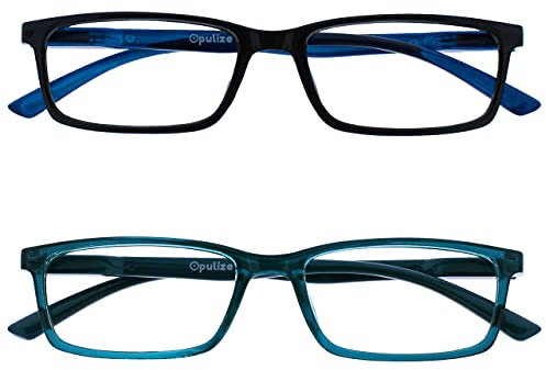 OPULIZE SEE Blue Light Blocking Glasses for Women Men - 2 Pack - Narrow Frame - Anti-Glare Computer and Gaming Eyewear - UV and Eyestrain Protection - Improve Sleep - Black Turquoise +0.00