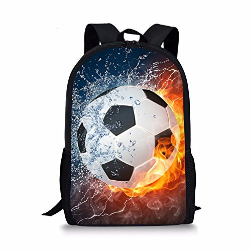 Binienty Schulrucksack für Kinder, Jungen, Mädchen, Teenager, leicht, für Bücher, Laptop, lässiger Tagesrucksack, Fire Soccer, Einheitsgröße