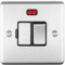 13A DP Switched Fuse Spur & Neon Light -SATIN STEEL & Black Trim- 240V Mains Isolation - Decorative Kitchen/Interior Wall Face Plate – Oven/Cooker/Hob Appliance On/Off Switch