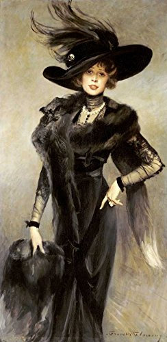 Bild auf gerollter Leinwand, modische Schönheit Flameng Francois – modischer vertikaler Kunstdruck, Modeporträts, Frauen, historische Mode-Schuhe und Leinwand, Kunstdruck, 41_X_19_in