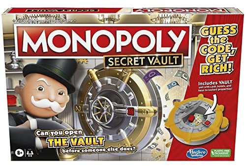 MONOPOLY Secret Vault Brettspiel für Kinder ab 8 Jahren, Familienbrettspiel für 2-6 Spieler, inkl. Tresor