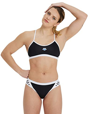 ARENA Damen Women's Icons Bikini Cross Back Solid Zweiteilig, Schwarz-Weiß, 38, 005037-501, Schwarz-weiß.