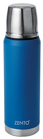 Zento Stainless Steel Insulated Torpedo Vacuum Flask–500ml for Coffee, Tea or Water, BPA-Free, Thermo-Shield Technology, Cold for 24 Hours & Hot for 12 Hours, Reusable Drinking Flask (Blue)