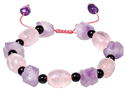 Jewboo Rose Quartz with Raw Amethyst Crystal Beads Bracelet for Women crystals and healing Stones Jewelry Gifts Beaded Bracelets Adjustable