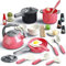 Juego de Juguetes de Cocina, 32 Piezas para niños, Juguetes de simulación de Cocina, Utensilios de Cocina, Kit de Juguetes de sartén, Accesorios de Cocina, ollas y sartenes, 6 años, Rojo
