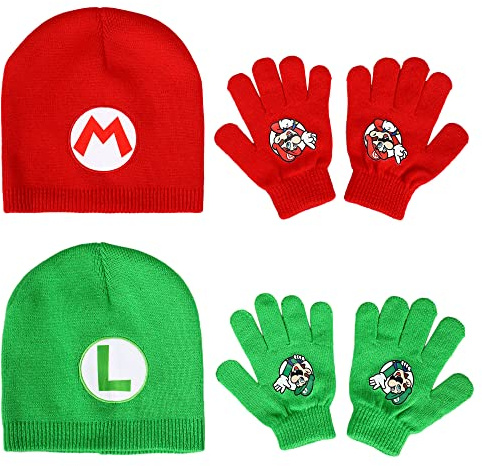Super Mario Brothers Mario & Luigi Youth 2er-Pack Beanie und Handschuh Set für Kinder