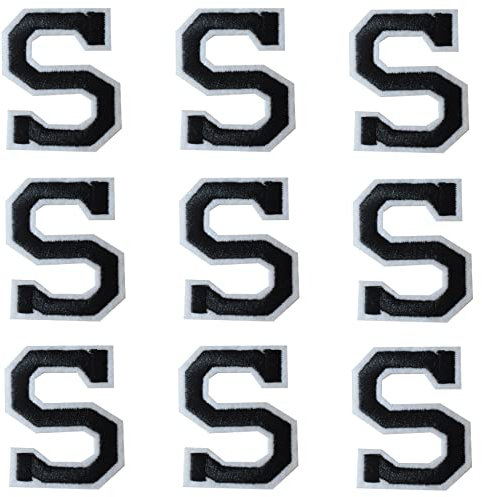 GYGYL Iron on Letters Patches, 9Pcs of 2 Inch Black Letter S Patches, Alphabet Embroidered Patch for Clothes, Dress, Hat, Socks, Jeans, DIY Accessories