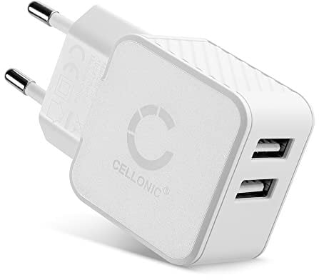 CELLONIC 3.4A Doppel USB Ladegerät: Ladegerät für Handy Smartphone Tablet, 2 Fach Ladeadapter: Dual Anschluss Stecker - Mehrfach Ladestecker Steckdose Multi Lader Netzstecker Netzteil Charger