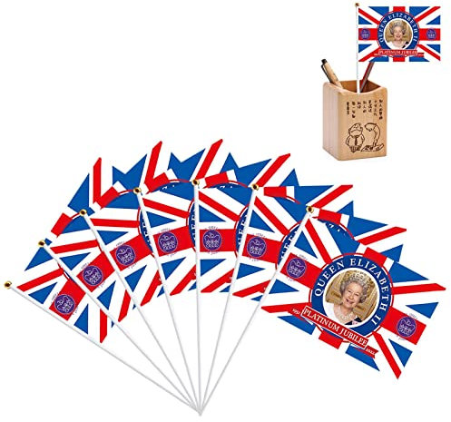 7-teilige Queen Jubilee Hand Wehende Flagge - 7 x Queen's Platinum Jubilee Stick Flags | Platinums Jubilee Flags 2022 Handgehalten, Union Jack Stick Flag zum 70. Jahrestag von Queen Elizabeth Jingling