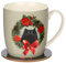 EliteKoopers 2Pcs Christmas Porcelain Mug & Coaster Set Kim Haskins Christmas Wreath Cat For Home, Office, Work etc.