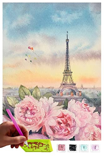 MISHBAY Diamond Painting Erwachsene Eiffelturm - 30x40cm Paris - Diamant Painting Bilder - DIY Strass Mosaikbild mit Hochwertiger Leinwand - Kreatives Hobb