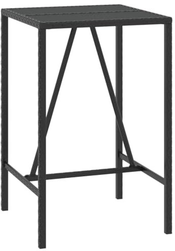 vidaXL Mesa Alta Bar ratán PE y Superficie Vidrio Negro 70x70x110 cm, Mesa de Fiesta, Mesa de Pub, Mesa de Barra de Desayuno, Mesa Bistro